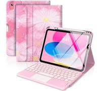 MoKo Custodia per iPad 11a/10a con Tastiera da 2025/2024, retroilluminazione a 7 Colori e trackpad Multi-Touch, Tastiera Staccabile Folio Stand Cover con Supporto per Matita, Cosmea