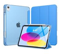 MoKo Custodia per iPad 11 Pollici (A16) 11a Generazione, iPad 10a Gen 10,9" 2022 con Portapenna, iPad 10a Gen Cover Trifold Sottile e Leggera con Retro in PC Rigido Traslucido, Onda Blu