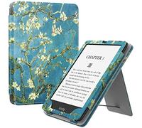 MoKo Custodia Compatibile con 7"/6.8" Kindle Paperwhite(12th/11th Generazione 2024/2021), Magnete Riattivazione e Standby, Con Supporto Verticale e Cinturino per Presa a Mano, Albicocchi in fiore