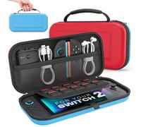 MoKo Custodia per Nintendo Switch 2 2025, Custodia da Viaggio Rigida Protettiva Portatile per Switch 2 Console Accessori, Cover di Grande Capacità con 10 Slot per Cartucce e Tasche, Rosso & Blu