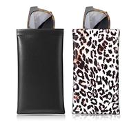 MoKo Custodia per occhiali da sole (lotto di 2) occhiali da tasca portatile borsa flessibile per occhiali scatola occhiali portatile da viaggio per donne con panno di pulizia, nero e leopardo