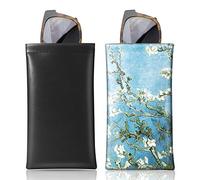 MoKo Custodia per Occhiali da Sole, (Set di 2) Occhiali da Tasca Portatile, Borsa Morbida Occhiali Custodia Occhiali Portatile Viaggio per le Donne con Panno di Pulizia - Nero & Fiore di Mandorlo