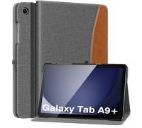 MoKo Custodia per Samsung Galaxy Tab A9 Plus 11 Pollici 2023 SM-X210/SM-X216/SM-X218, Multi-Angolo Custodia Galaxy Tab A9+ con Cinghia a Mano Tasca Frontale Auto Sveglia/Sonno, Denim Grigio & Marrone