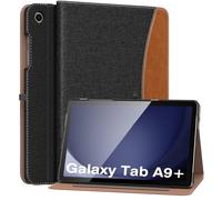 MoKo Custodia per Samsung Galaxy Tab A9 Plus 11 Pollici 2023 SM-X210/SM-X216/SM-X218, Multi-Angolo Custodia Galaxy Tab A9+ con Cinghia a Mano Tasca Frontale Auto Sveglia/Sonno, Denim Nero & Marrone