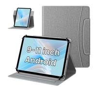MoKo Custodia per Tablet Android da 10” con Chiusura Magnetica, Custodia Protettiva Sottile Rotativa 360 Gradi con Supporto Multi-Angolo e Tasca Anteriore per tutti i Tablet da 9”-11”, Grigio