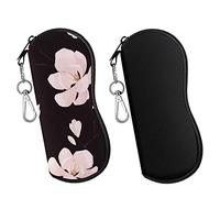 MoKo Custodia Porta Occhiali, 2 Pezzi Custodia Occhiali Universali da Lettura in Neoprene con Chiusura a Cerniera,Accessori Gancio, Dim 16x 8,5cm, Custodia per Occhiali da Sole, Nero+Magnolia