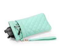 MoKo Doppio Astuccio per Occhiali con Cinghia di Trasporto, Custodia per Occhiali da Sole Portatile in Pelle PU Morbida con Panno di Pulizia per Donne Uomini, Verde Menta