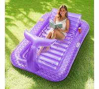MoKo Galleggianti da Piscina a Coda di Pesce, 182 x 120 cm Materassino da Piscina Gonfiabile con Cuscino e Portabevande, Lettino Abbronzante Zattera da Piscina per la Festa in Spiaggia Cortile, Viola