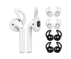 MoKo Gommini Auricolari Compatible con AirPods/EarPods, 4 Paia in Silicone con Supporto Orecchio, Anti-Caduta, Inserti Auricolari Isolamento Rumore, Cuscinetti Cuffie per Auricolari - Bianco + Nero