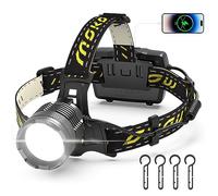 MoKo Lampada Frontale Ricaricabile, Perle di Luce Bianca Luminosa 50000 Lumen 30W, Impermeabile IP68, Torcia Sensore 90° Regolabile per Campeggio all'Aperto Pesca Corsa Caccia, Nero