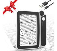 MoKo Lente d'Ingrandimento Rettangolare con Luce, Ingrandimento 4X, 10 LED Regolabili per Lettura al Buio, Batteria da 650mAh Ricaricabile con USB C, Regalo per Anziani o Ipovedenti, Nero