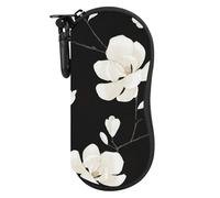 MoKo Occhiali da sole Soft Case Ultra Light Neoprene Zipper Eyeglass Case with Belt Clip, Black & White Magnolia