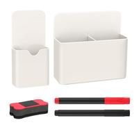 MoKo Organizer Portapenne Magnetico 2PZ, Portapenne per Lavagna Magnetica con 2 Pennarelli e 1 Cancellino Magntico, Bianco