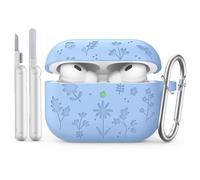 MoKo per AirPods Pro 3 Custodia con Kit di Pulizia, Custodia con Incisione a Fiore per Apple AirPods Pro 3a Generazione 2025, Custodia Protettiva in Silicone Antiurto con Portachiavi, Blu