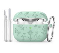 MoKo per AirPods Pro 3 Custodia con Kit di Pulizia, Custodia con Incisione a Fiore per Apple AirPods Pro 3a Generazione 2025, Custodia Protettiva in Silicone Antiurto con Portachiavi, Matcha Verde