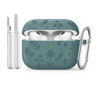 MoKo per AirPods Pro 3 Custodia con Kit di Pulizia, Custodia con Incisione a Fiore per Apple AirPods Pro 3a Generazione 2025, Custodia Protettiva in Silicone Antiurto con Portachiavi, Verde