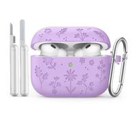 MoKo per AirPods Pro 3 Custodia con Kit di Pulizia, Custodia con Incisione a Fiore per Apple AirPods Pro 3a Generazione 2025, Custodia Protettiva in Silicone Antiurto con Portachiavi, Viola