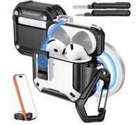 MoKo per Custodia AirPods 4 con Chiusura 2024 - Compatibile con MagSafe, Supporto per Telefono & Pop-up Auto per Custodia AirPod 4a Generazione, Copertura Protettiva con Kit Pulizia, Bianco+Nero