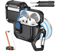 MoKo per Custodia AirPods 4 con Chiusura 2024 - Compatibile con MagSafe, Supporto per Telefono & Pop-up Auto per Custodia AirPod 4a Generazione, Copertura Protettiva con Kit Pulizia, Nero