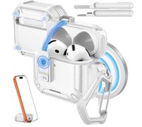 MoKo per Custodia AirPods 4 con Chiusura 2024 - Compatibile con MagSafe, Supporto per Telefono & Pop-up Auto per Custodia AirPod 4a Generazione, Copertura Protettiva con Kit Pulizia, Bianco
