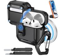 MoKo per Custodia AirPods 4 con Chiusura 2024 - Compatibile con MagSafe, Supporto per Telefono & Pop-up Auto per Custodia AirPod 4a Generazione, Copertura Protettiva con Kit Pulizia, Nero