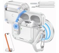 MoKo per Custodia AirPods Pro 2 con Chiusura, Compatibile con MagSafe, Supporto per Telefono&Pop-up Automatico per Custodia AirPod Pro 2a/1a Gen, Copertura Protettiva con Kit Pulizia, Bianco