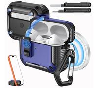 MoKo per Custodia AirPods Pro 2 con Chiusura, Compatibile con MagSafe, Supporto per Telefono&Pop-up Automatico per Custodia AirPod Pro 2a/1a Gen, Copertura Protettiva con Kit Pulizia, Blu scuro+Nero