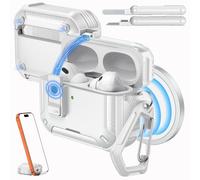 MoKo per Custodia AirPods Pro 3 con Chiusura 2025 - Compatibile con MagSafe, Supporto per Telefono & Pop-up Auto per Custodia AirPod Pro 3a Gen., Copertura Protettiva con Kit Pulizia, Bianco