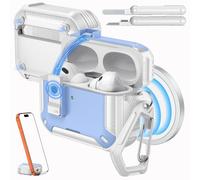 MoKo per Custodia AirPods Pro 3 con Chiusura 2025 - Compatibile con MagSafe, Supporto per Telefono & Pop-up Auto per Custodia AirPod Pro 3a Gen., Copertura Protettiva con Kit Pulizia, Azzurro+Bianco