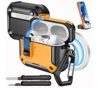 MoKo per Custodia AirPods Pro 3 con Chiusura 2025 - Compatibile con MagSafe, Supporto per Telefono & Pop-up Auto per Custodia AirPod Pro 3a Gen., Copertura Protettiva con Kit Pulizia, Nero + Giallo