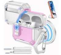 MoKo per Custodia AirPods Pro 3 con Chiusura 2025 - Compatibile con MagSafe, Supporto per Telefono & Pop-up Auto per Custodia AirPod Pro 3a Gen., Copertura Protettiva con Kit Pulizia, Bianco + Rosa