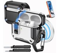 MoKo per Custodia AirPods Pro 3 con Chiusura 2025 - Compatibile con MagSafe, Supporto per Telefono & Pop-up Auto per Custodia AirPod Pro 3a Gen., Copertura Protettiva con Kit Pulizia, Nero + Bianco