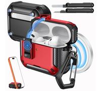 MoKo per Custodia AirPods Pro 3 con Chiusura 2025 - Compatibile con MagSafe, Supporto per Telefono & Pop-up Auto per Custodia AirPod Pro 3a Gen., Copertura Protettiva con Kit Pulizia, Rosso+Nero