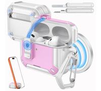 MoKo per Custodia AirPods Pro 3 con Chiusura 2025 - Compatibile con MagSafe, Supporto per Telefono & Pop-up Auto per Custodia AirPod Pro 3a Gen., Copertura Protettiva con Kit Pulizia, Bianco + Rosa