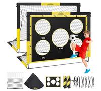 MoKo Porta da Calcio per Giardino, 2 Pezzi 5×4 FT Pop-Up Rete da Calcio di Grandi con Pannello Bersaglio, Attrezzatura di Allenamento Calcio Portatile per Bambini, Gioco Sportivo Esterno, Nero+Giallo