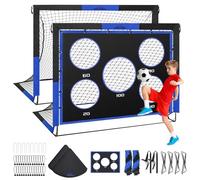 MoKo Porta da Calcio per Giardino, 2 Pezzi 5×4 FT Pop-Up Rete da Calcio di Grandi con Pannello Bersaglio, Attrezzatura di Allenamento Calcio Portatile per Bambini, Gioco Sportivo Esterno, Nero+Blu