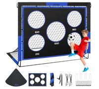 MoKo Porta da Calcio per Giardino, 5×4 FT Pop-Up Rete da Calcio di Grandi con Pannello Bersaglio, Attrezzatura di Allenamento Calcio Portatile per Bambini, Gioco Sportivo Esterno, Nero+Blu