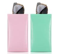 MoKo Sacchetto per Occhiali 2 Pezzi, Porta Occhiali in PU Pelle, Astuccio per Occhiali/Occhiali da Sole, Astuccio Morbido da Viaggio per Occhili, Custodia per Occhili, Rosa + Verde Menta