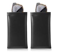 MoKo Sacchetto per Occhiali 2 Pezzi, Porta Occhiali in PU Pelle, Astuccio per Occhiali/Occhiali da Sole, Astuccio Morbido da Viaggio per Occhili, Custodia per Occhili per Uomo Donna, Nero
