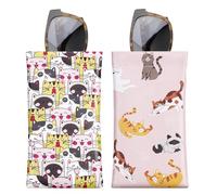MoKo Sacchetto per Occhiali 2 Pezzi, Porta Occhiali in PU Pelle, Astuccio per Occhiali/Occhiali da Sole, Astuccio Morbido da Viaggio per Occhili, Custodia per Occhili, Gatto Carino + Gatto in Gioco