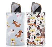 MoKo Sacchetto per Occhiali 2 Pezzi, Porta Occhiali in PU Pelle, Astuccio per Occhiali/Occhiali da Sole, Astuccio Morbido da Viaggio per Occhili, Custodia per Occhili, Cane Carino + Cane Vivace
