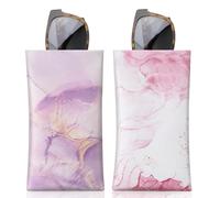 MoKo Sacchetto per Occhiali 2 Pezzi, Porta Occhiali in PU Pelle, Custodia per Occhiali/Occhiali da Sole, Astuccio Morbido da Viaggio per Occhili, Marmo Viola Chiaro + Marmo Rosa Chiaro