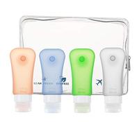 Moko Set di 4 bottiglie da viaggio, in silicone, a prova di perdite, ricaricabili, senza BPA, da viaggio, per shampoo, articoli da toeletta, prodotti per la cura, 3,1 oz (89 ml)