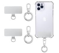 MoKo Set di Sicurezza per Telefono ×2, Anelli Rotanti 360° ×2, Linguette Metalliche Ultra Sottili per Cordino, Connettori Antifurto in Acciaio Inossidabile per Cover Completa, Argento