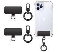 MoKo Set di Sicurezza per Telefono ×2, Anelli Rotanti 360° ×2, Linguette Metalliche Ultra Sottili per Cordino, Connettori Antifurto in Acciaio Inossidabile per Cover Completa, Nero