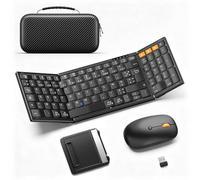 MoKo Set Tastiera e Mouse Wireless Pieghevoli, Tastiera Bluetooth AZERTY Portatile con Tastierino Numerico, 2.4G + Dual BT 5.0, Tastiera Portatile Ricaricabile USB-C per Tablet/Smartphone/PC