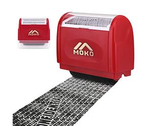 MoKo Tampone a rulli per furto di identità, ricaricabile, autoinchiostrante, ampio buffer di protezione dei dati, mimetico per la privacy, dati personali, blackout, grande rosso, rosso