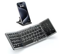 MoKo Tastiera Bluetooth Pieghevole, Tastiera Tedesca Portatile, Pieghevole con Touchpad e Pad Numerico, Tastiera Ricaricabile Multi Dispositivo per Windows, iOS, Android Tablet/Phone, QWERTY