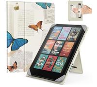 MoKo Universale Custodia per 6.8, 7 Pollici Kindle Paperwhite eReader da Tablet, Kindle Paperwhite/Colorsoft/Kobo Libra/Boox/Ocean,Custodia Folio Leggera con Cinghia per Mano/Support, Farfalla Vintage