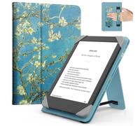 MoKo Universale Custodia per 6 Pollici Kindle eReader da Tablet, Kindle/Kobo Clara/Tolino/Pocketook/Sony E-Book Tablet, Custodia Leggera Folio con Cinghia da Mano e Cavalletto, Albicocchi in fiore